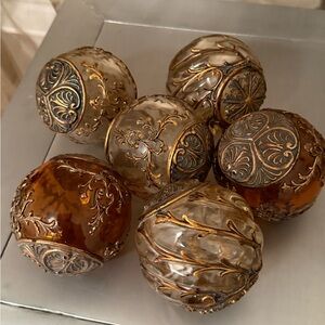 Elegant Antique Gold, Amber and Teal  Decorative Orbs.